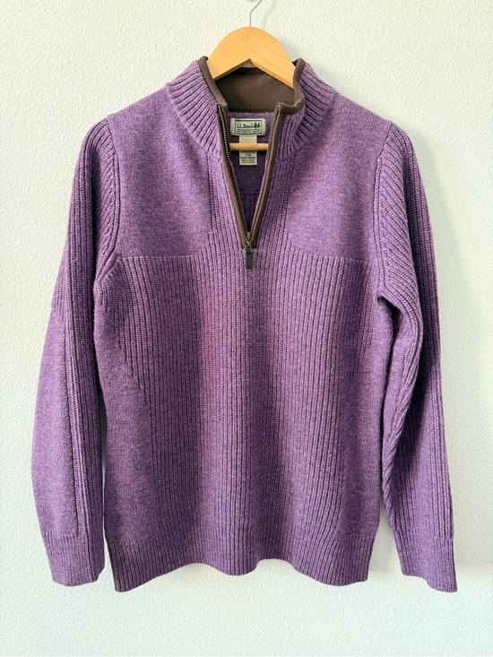 L.L. Bean Sweaters - L.L. Bean Vintage Merino Wool Women's Zip-Neck Sweater Ribbed Purple Small